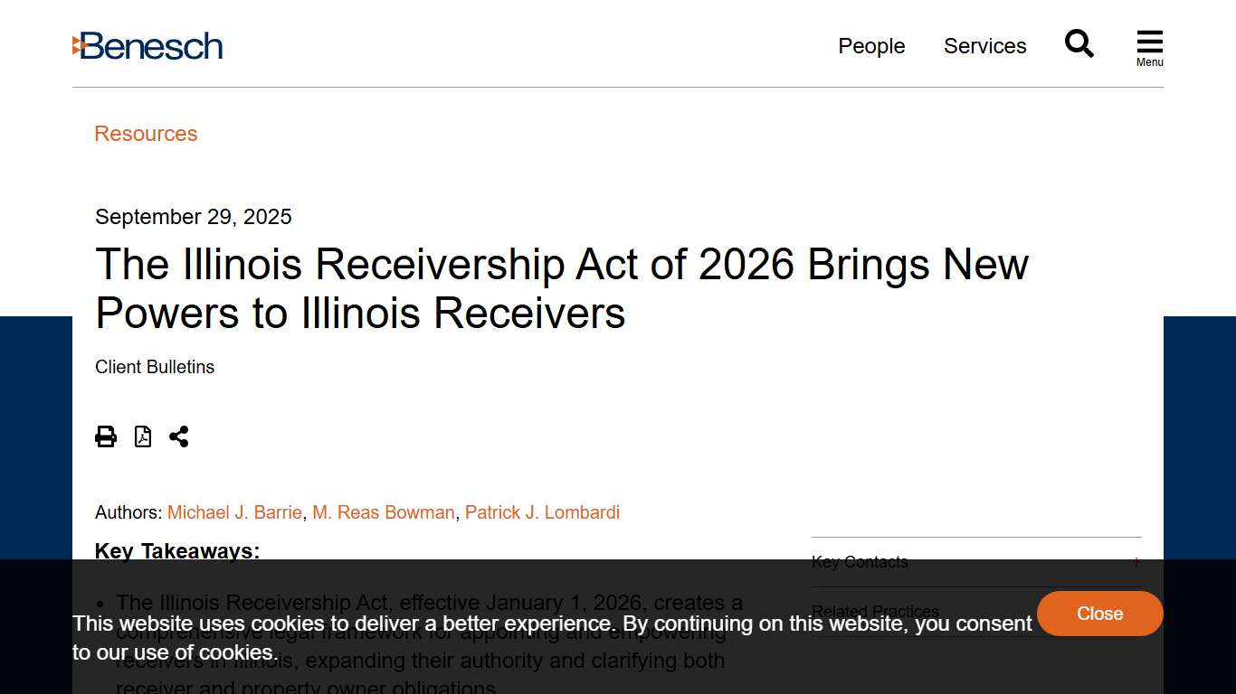 The Illinois Receivership Act of 2026 Brings New Powers to Illinois Receivers Benesch, Friedlander, Coplan & Aronoff LLP